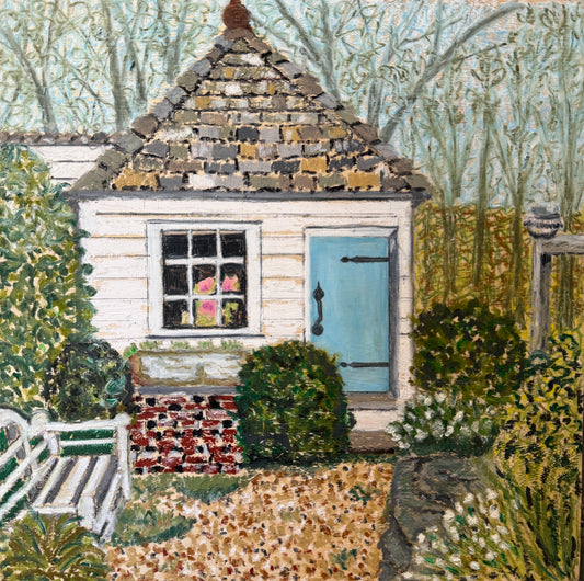 Original painting of a cottage garden landscape